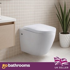 Wall Hung Toilet Pan Soft Close Seat Modern Compact WC Bathroom Ceramic
