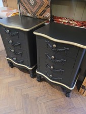 Upcycled Painted 4 Drawer Bedside Cabinets In Black and Gold Set of 2