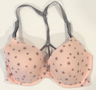 36D Victoria s Secret Pink/Grey Star Lined Demi Bra Sexy Racerback HOT Frnt Clsp