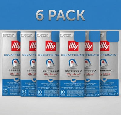 6X  10 Aluminum Capsules Nespresso Cafè illy Decaf Espresso Smooth /Mild 10/26+