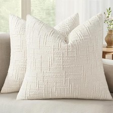 Set of 2 Cream White Chenille Throw Pillow Covers 20x20 - Textured