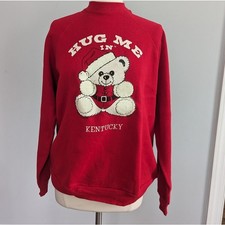 Vintage Unisex Hug Me in Kentucky Teddy Bear Red Sweatshirt XL USA Made