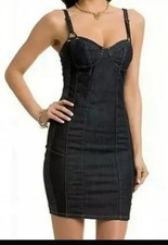 Dark Denim Guess Jeans Strap Dress With Side Zipper, Tie On Back