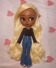 Bambola NEO Blythe personalizzabile capelli biondi parte laterale 1/6 BJD pelle nera viso lucido