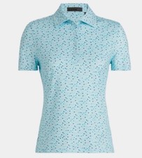 G/FORE Womens Golf Polo Sz Medium Aye Papi Tech Print Jersey Blue Flowers New