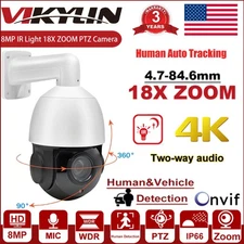 Vikylin 360° 4K 8MP POE PTZ IP Camera 18X Zoom Auto Tracking Outdoor Speed Dome