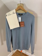 Suéter Loro Piana Bebé Cachemira Azul Claro Cuello Redondo Nuevo con Etiquetas Talla 46 con Bolsa para el Polvo