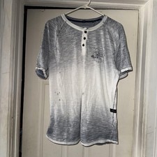 Buffalo David Bitton Shirt Mens Large Gray White Henley Raglan Ombre Graphic