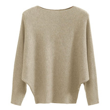 Women  s Tan Over the Shoulder Sweater