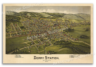 Derry Station Pennsylvania 1900 Historic Panoramic Town Map - 20x30