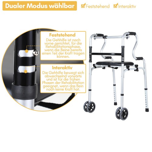 Rollator Gehhilfe Leichtgewicht Gehbank mit 4 Räder Aluminium kompakt faltbar - Bild 6 von 10