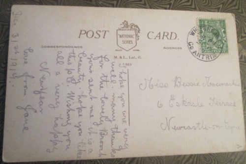 Whitehead SO Co Antrim 31 Dec 1917 Single Ring Postmark on ppc - Picture 1 of 2