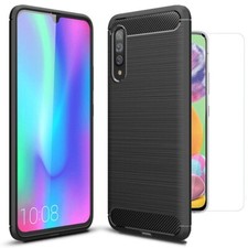 For Samsung Galaxy A90 5G Case Carbon Fibre Cover & Glass Screen Protector