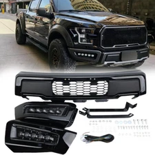 For Ford F-150 2018-2020 Raptor Style Set Front Bumper Lower Mesh W/LED Lights