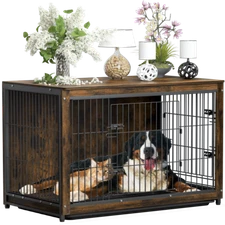 Large Dog Crate Wooden Kennel Heavy Duty Cage with Tray End Table Pet Furniture