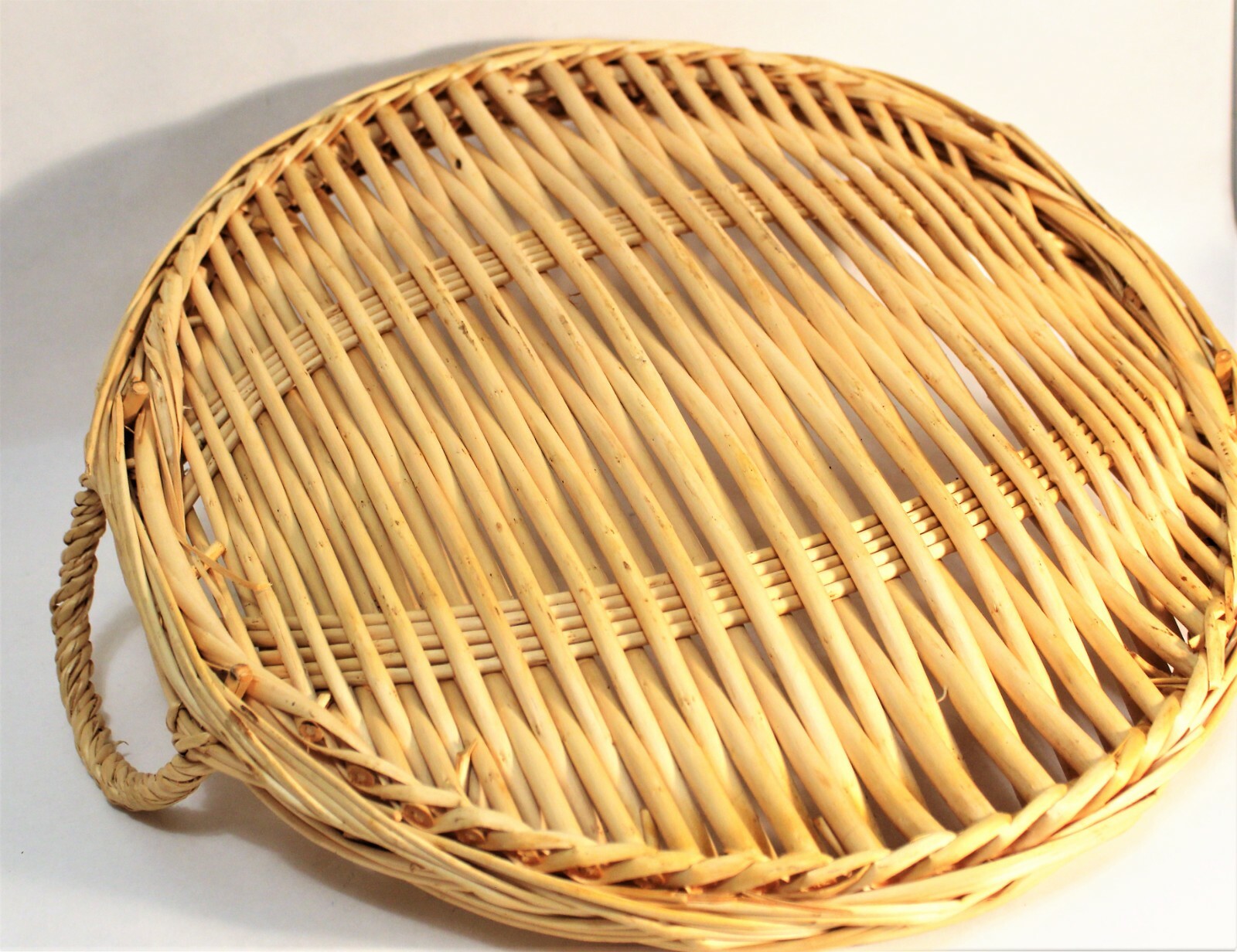Wicker Basket Tray with Handles 15" Round Woven eBay