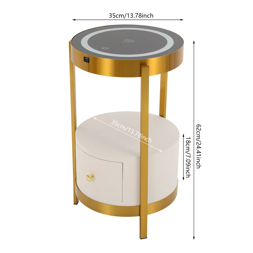 Mesita de noche LED Mesita de noche con cajones USB y estación de carga Mesa auxiliar Foto 3 de 4