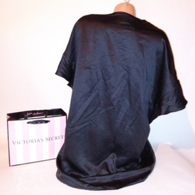 Victoria Secret Robe One Size Sexy Solid Black Ruffle Trim Tie Lingerie Kimono