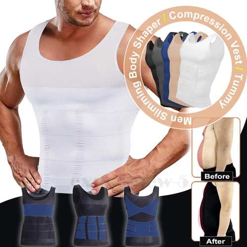 T-shirt canotta da uomo body shaper ventre compressione petto cintura - Foto 19 di 29
