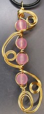 Jewelry Wire Wrapped Pink Round Seaglass Beads Pendant Freeform Necklace Gift