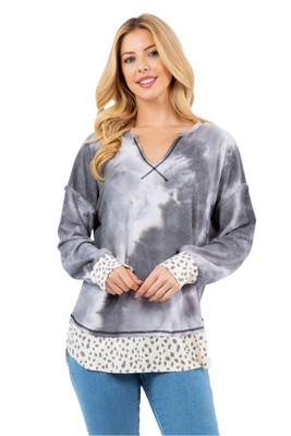 Celeste Contrast Stitching Notched Dropped Shoulder Blouse