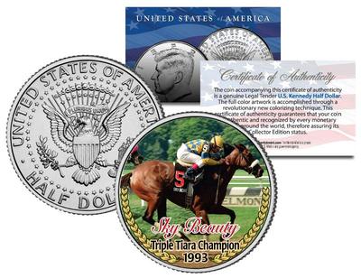 SKY BEAUTY *1993 Triple Tiara Champion* Racehorse Colorized JFK Half Dollar Coin
