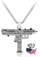 Nuevo collar revólver de acero ametralladora UZI tono plata cadena