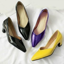 Womens Shiny Office Lady Work Dress Pumps Low Kitten Heel Shoes Banquet Oversize