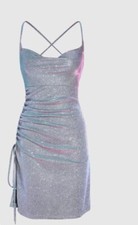 CIDER SHIMMERY HALTER NECK DRAWSTRING MINI DRESS SIZE XL NEW WITH TAGS ON