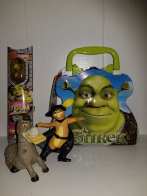 Shrek Bundle, Lunch Box 2004, Donkey w/waffle, Puss, and Donkey Gum