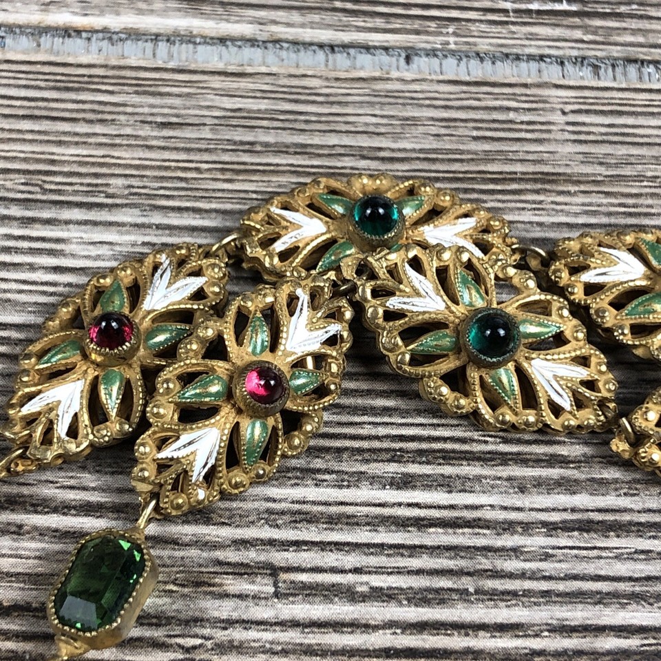 Rare Austro Hungarian Hobe Enamel Rhinestone Faux Pearl Necklace eBay