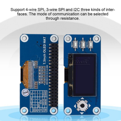 1.3'' OLED Hat Expansion Board for Raspberry Pi 2B/3B/Zero/Zero W SPI/ I2C 128x64