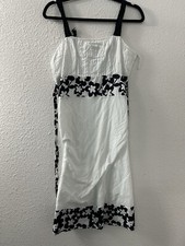 White Flowers Boutique Floral Babydoll Dress M White Black Tie Strappy Boho Soft