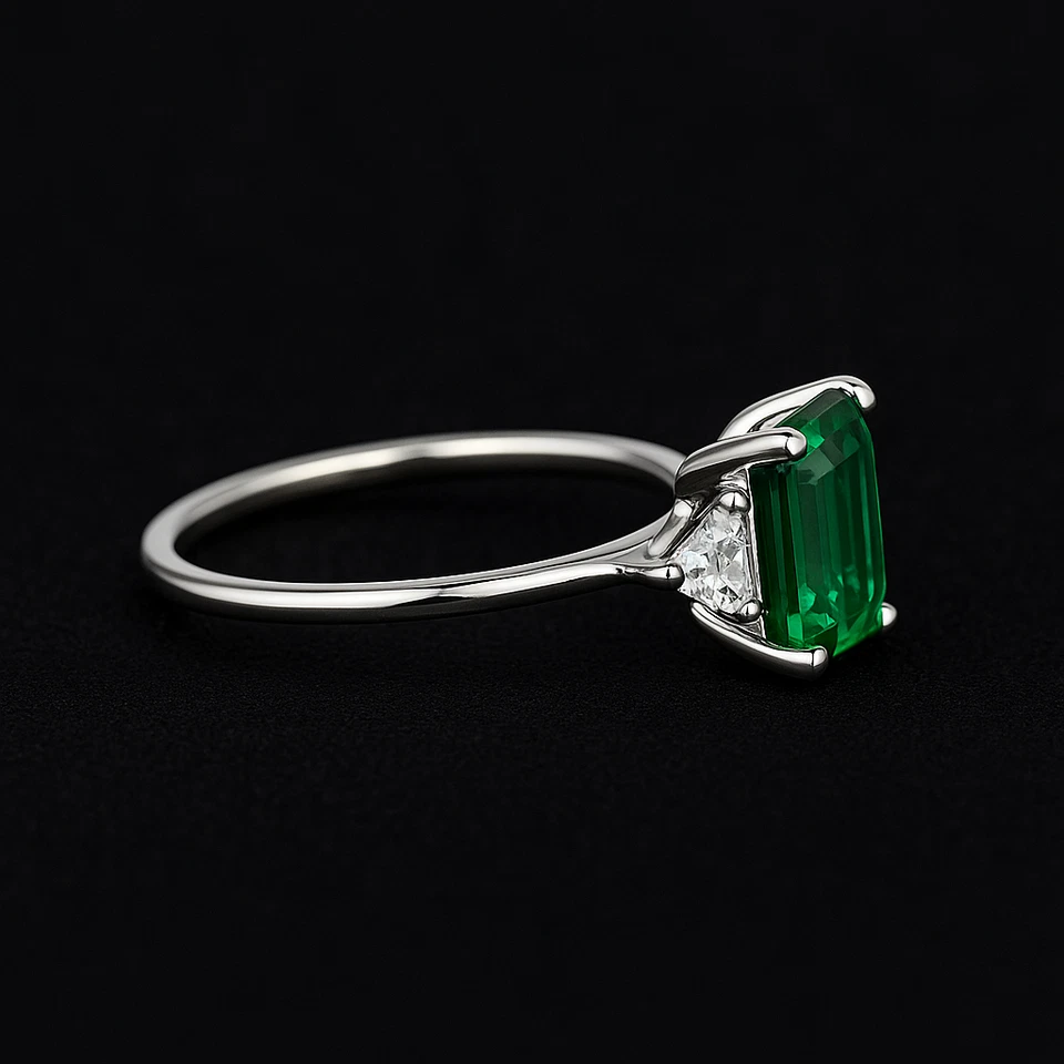 Delicado anillo de compromiso corte esmeralda de 2 quilates, anillo de moissanita corte esmeralda Foto 2 de 4