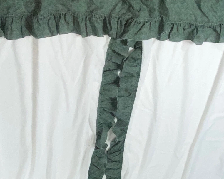 2 Cortinas Vintage Años 60 Tratamientos Ventana Completa Verde Blanco Hecho a Mano Par Volantes Foto 4 de 4