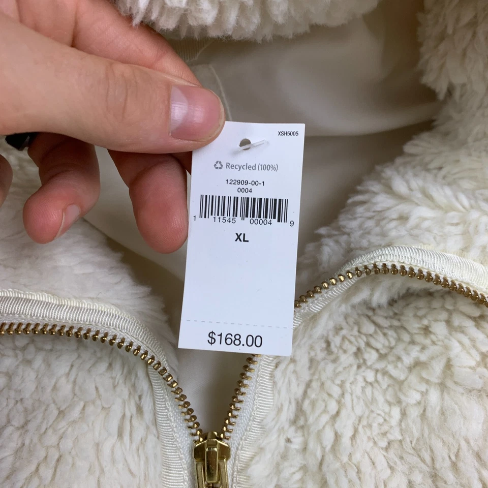 Abrigo Gap Sherpa Mujer XL Peluche Cremallera Frontal Forrado Piedra Lunar Marfil Vellón Largo Foto 4 de 4