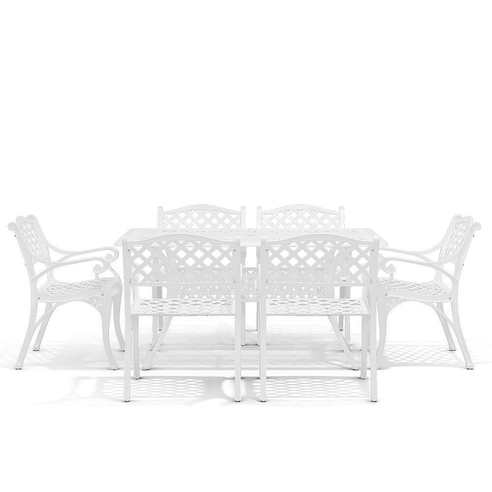 White Cast Aluminium Garden Dining Table & 6 Chairs Outdoor Furniture Bistro Set eBay