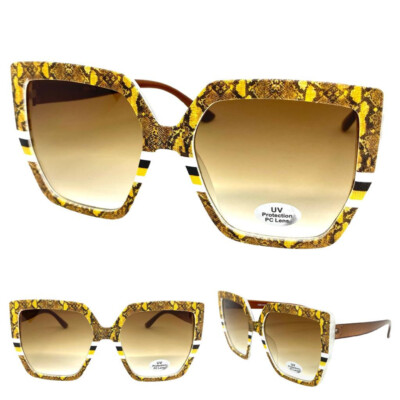 Oversized Classic Vintage Retro Style SUNGLASSES Large Square Snakeskin Frame C1