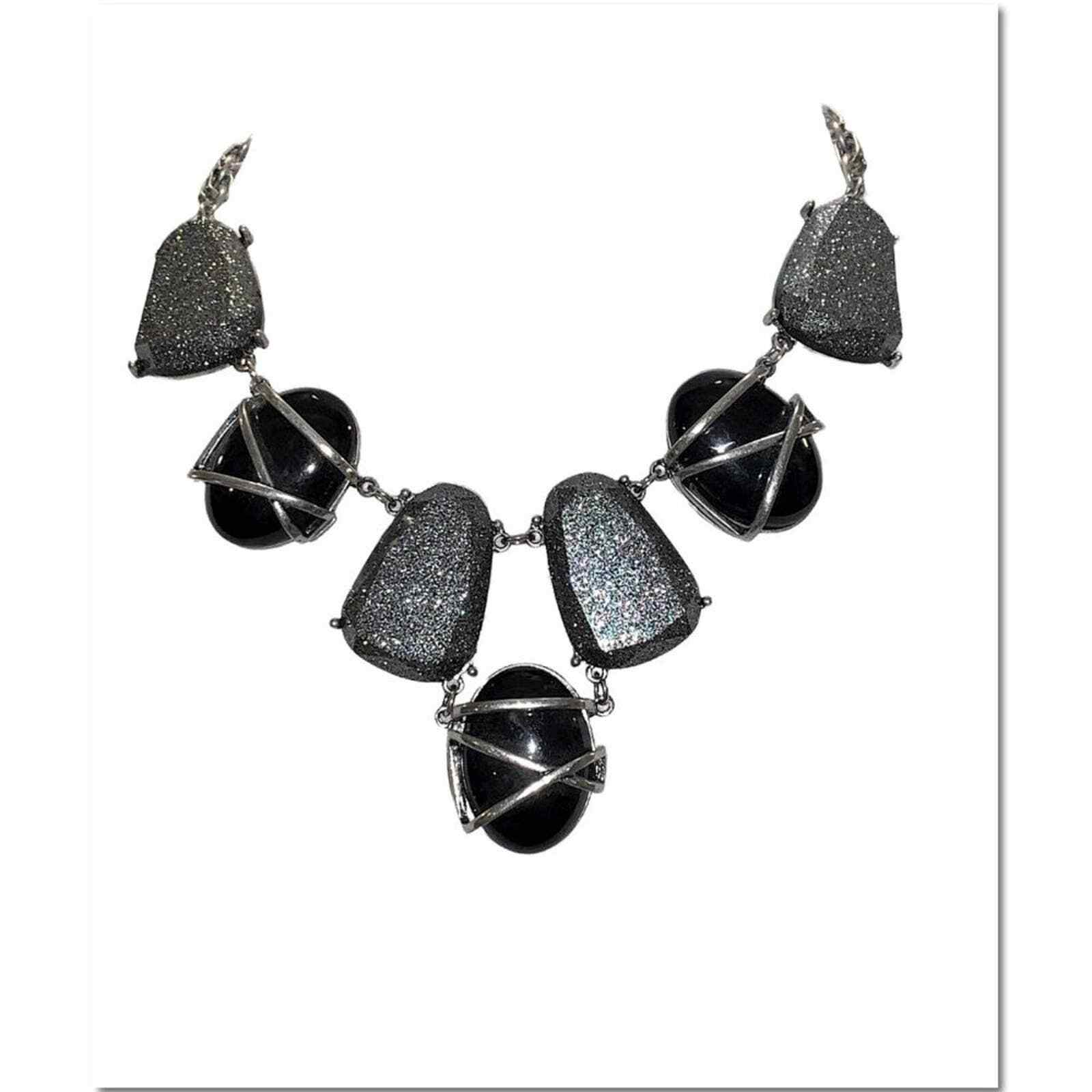 Laura Ashley Black and Silver Statement Necklace EUC Gem