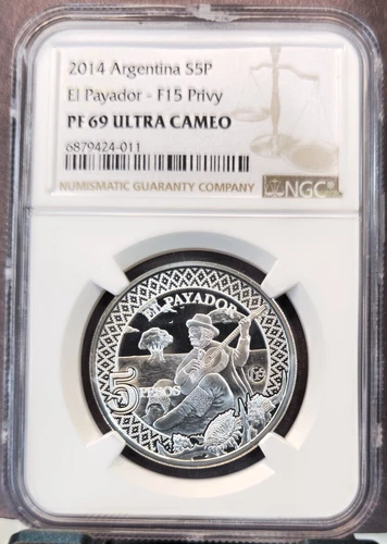2014 ARGENTINA SILVER 5 PESOS EL PAYADOR NGC PF 69 ULTRA CAMEO SCARCE
