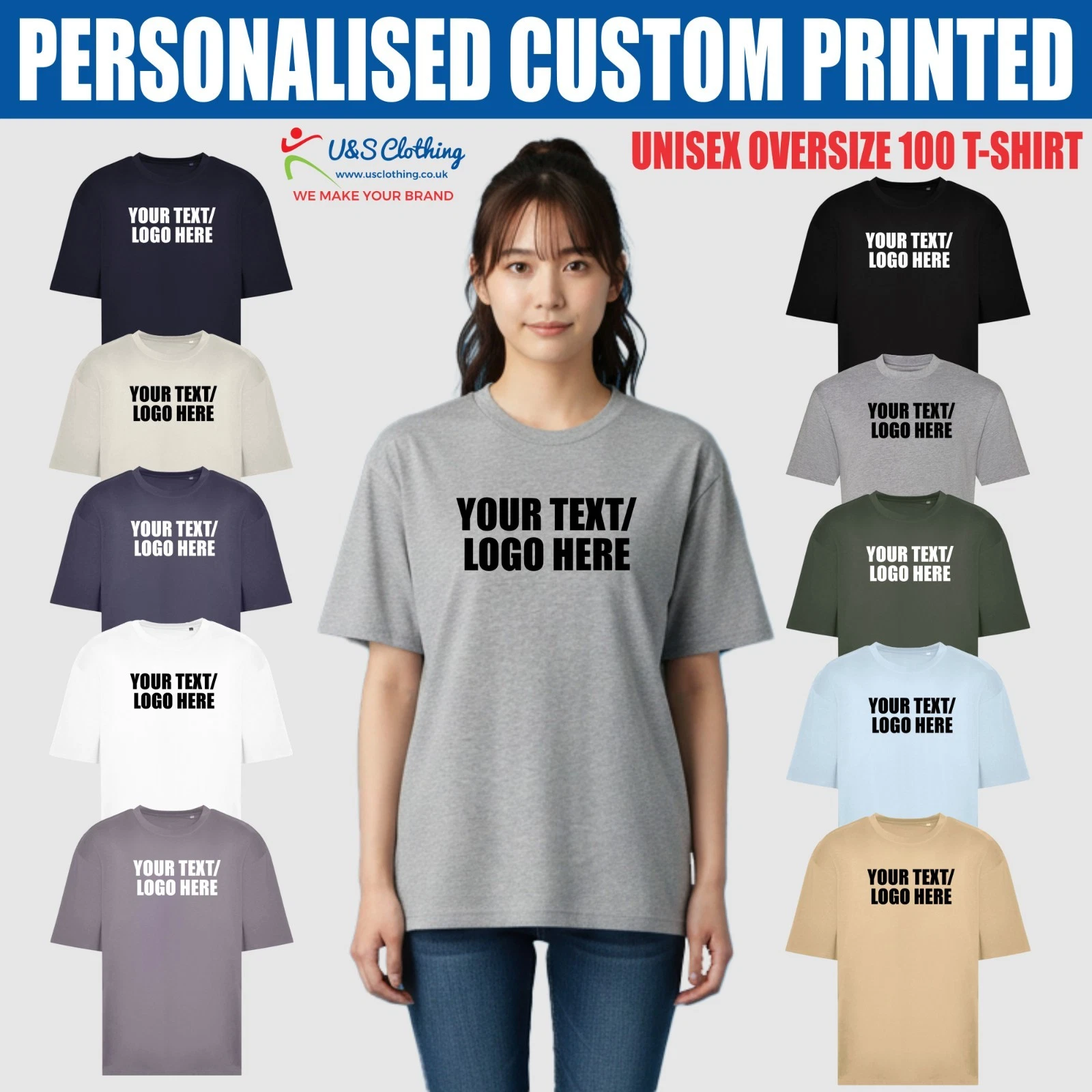 Personalised AWDis Unisex Oversize 100 T-Shirt Custom Your Text Printed Tee Top
Opens in a new windo