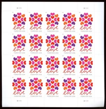 Heart Blossoms 1 Sheet of 20 Love Stamps Authentic USA Forever First Class Mail