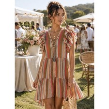 Ulla Johnson Leonie Dress Poppy Red Striped Ruffle Midi Size 6