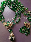 MIRIAM HASKELL SIGN 40'S 2PC SET GREEN CÔTELÉ BEAD ICE CLEAR MONTÉE BRASS ACCENT