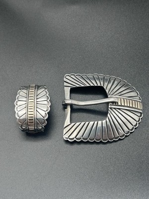 Victor Hicks Hand Made Sterling Silver 14K Gold Navajo Buckle And Keeper