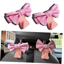 2PCS Purse Hook for Car, Cute Bow Shaped Car Seat Headrest Hook, Leather Pink