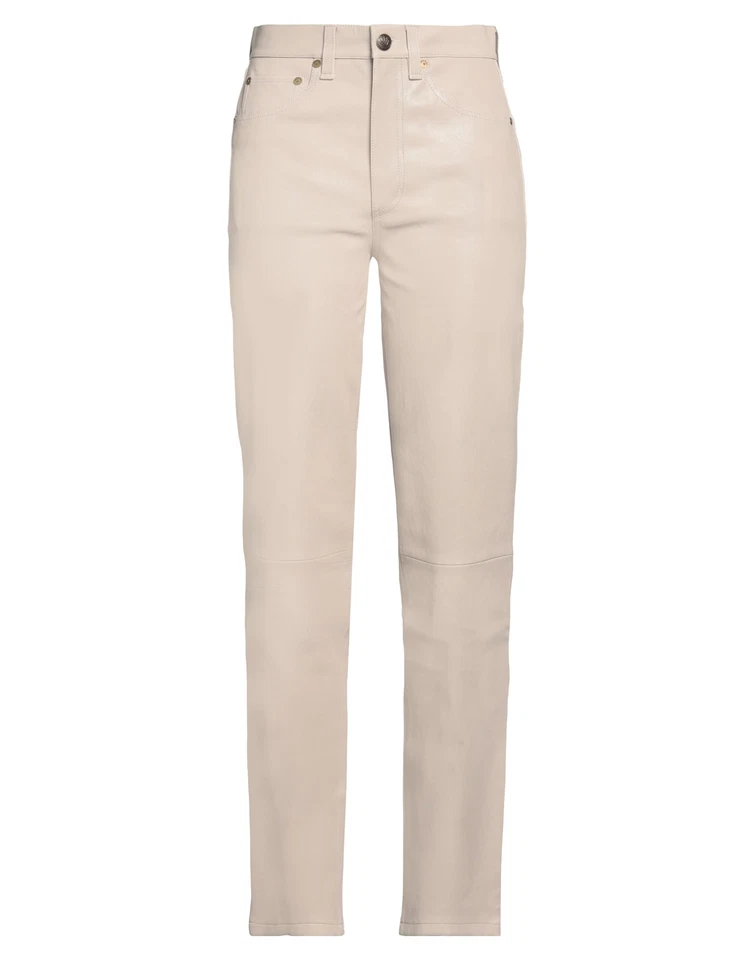 RRP€962 RAG & BONE Harlow Leather Straight Trousers W25 Beige Mid Waist Stretch - Image 3 of 4