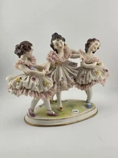 19th C Volkstedt Dresden Lace Porcelain Figurine Trio Ballerina Dancers Germany