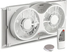 9" Twin Window Fan with Remote Control,Reversible Airflow,Removable Cover,3 Spee