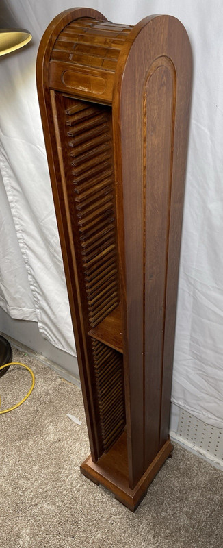 50” MCM Style Wood Roll Top CD Storage Shelf Unit Teak? Vintage Retro Old Great